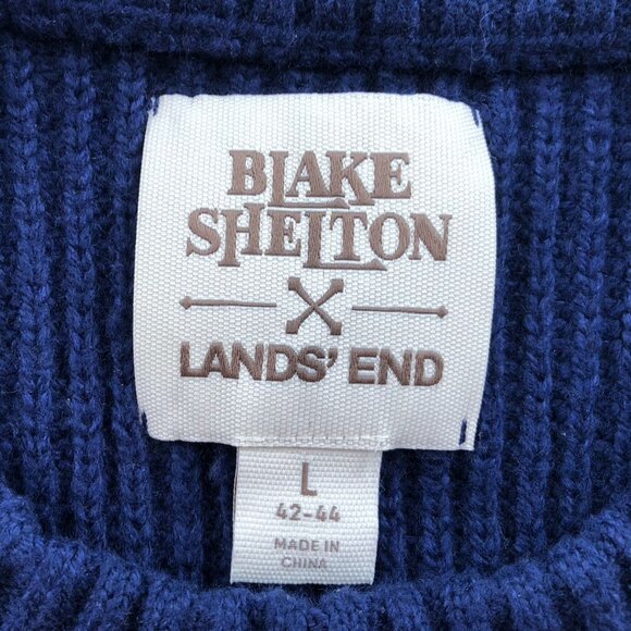 Blake Shelton X Lands End Mens Sweater Large Crewneck Pullover Cozy Knit Blue - Picture 3 of 12